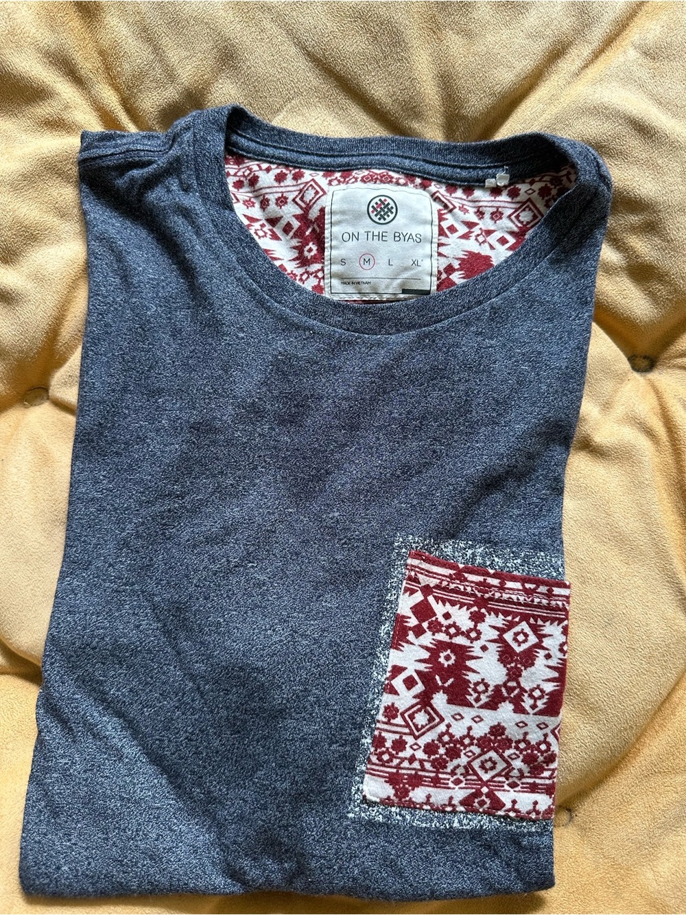 on the byas Heather Gray Short Sleeve Tee with Red Patterned Pocket